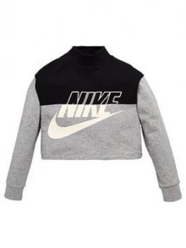 Nike Older Girls Crop Crew, Black/Grey, Size XL, 13-15 Years, Women