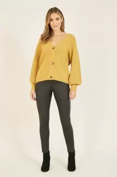 Button Knitted 'Nieve' Cardigan in Mustard