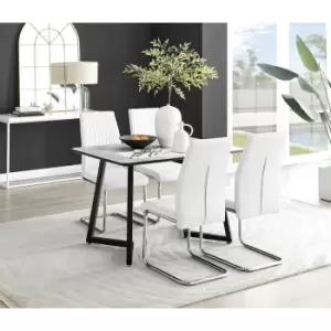 Furniturebox Carson White Marble Effect Recatngular 120cm Dining Table & 4 White Lorenzo Faux Leather Chairs