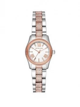 Michael Kors White And Rose Gold Detail Dial Two Tone Glitz Stainless Steel Bracelet Ladies Watch