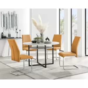 Furniturebox Adley Grey Concrete Effect 120cm Storage Dining Table & 4 Mustard Lorenzo Silver Leg Faux Leather Chairs