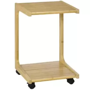 Homcom Bamboo C-shaped Side Table Mobile End Table With Wheels