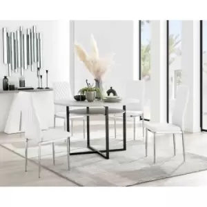 Furniture Box Adley Grey Concrete Effect Storage Dining Table and 4 White Milan Chrome Leg Chairs