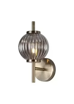 Wall Lamp, 1 x G9, Antique Brass, Smoked Glass