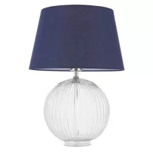 Evie Table Lamp Clear Ribbed Glass & Navy Cotton 1 Light IP20 - E27