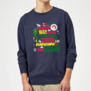 Elf Christmas Cheer Christmas Sweatshirt - Navy - XXL