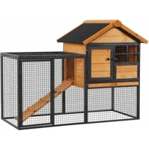 PawHut Wood-metal Rabbit Hutch Elevated Guinea Pig House Pet Bunny Cage with Slide-Out Tray Lockable Door Outdoor 122 x 63 x 92cm Light Yellow