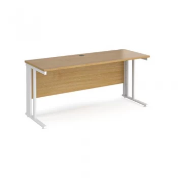 Office Desk 1600mm Rectangular Desk With Cable Managed Leg Oak Tops With White Frames 600mm Depth Maestro 25