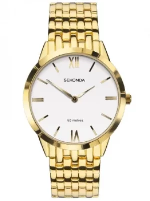 Sekonda Mens White Dial Gold Tone Bracelet Watch 1610