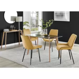 Furniturebox UK - Furniturebox Malmo Rectangular Glass and Wooden Leg Modern Industrial Dining Table & 4 Mustard Pesaro Black Leg Velvet Chairs