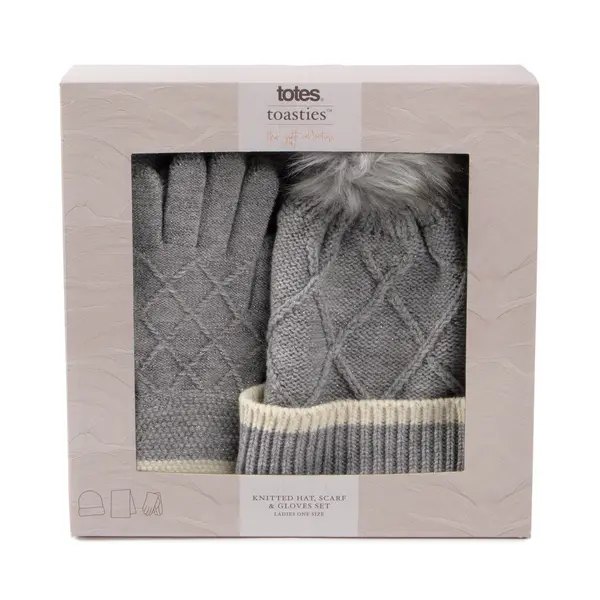 totes Grey Hat Scarf and Glove Set, Size: 27.4cm x 27.7cm Grey