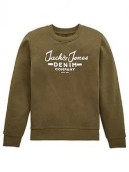 Jack & Jones Boys Hero Logo Crew Sweat - Olive