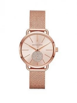 Michael Kors Mk3845 Portia Blush Sunray Dial Rose Gold Stainless Steel Mesh Strap Ladies Watch