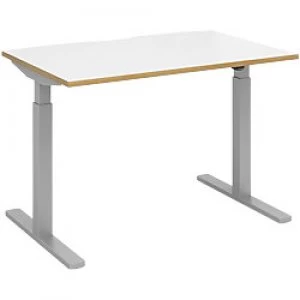 Elev8² Sit Stand Single Desk with White & Oak Edge Coloured Melamine Top and Silver Frame 2 Legs Mono 1200 x 800 x 675 - 1175 mm