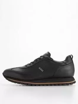 BOSS Parkour Runn Leather Trainer, Black, Size 11, Men