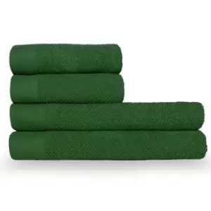 Textured Weave 4 Piece Hand/Sheet Towel Set Dark Green