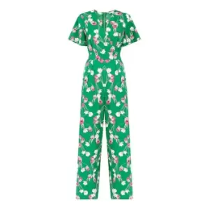 Yumi Green Floral Jumpsuit With Angel Sleeves - Green