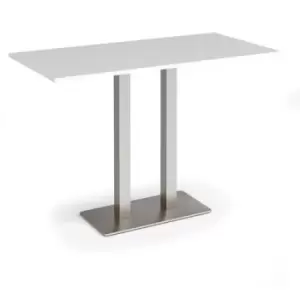 Eros rectangular poseur table with flat brushed steel rectangular base and twin uprights 1600mm x 800mm - white