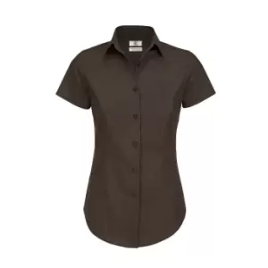 B&C Womens/Ladies Black Tie Formal Short Sleeve Work Shirt (XS) (Coffee Bean)