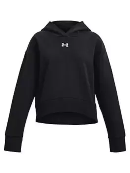 Under Armour Girls Rival Fleece Crop Hoodie, Black/White, Size L=11-12 Years, Women