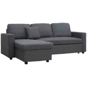 HOMCOM 3 Seater Corner Sofa Bed With Storage, L Couches For Living Room With Chaise Lounge, Double Sofa - Grey