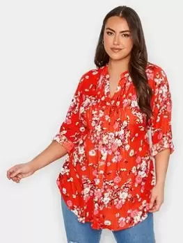 Yours Pintuck Shirt Red Floral, Red, Size 20, Women