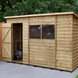 Forest Garden 10X6 Pent Pressure Treated Overlap Natural Timber Wooden Shed With Floor - Assembly Service Included