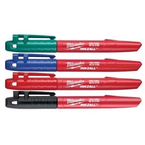 Milwaukee Hand Tools INKZALL Fine Tip Marker Assorted Colours (Pack 4)