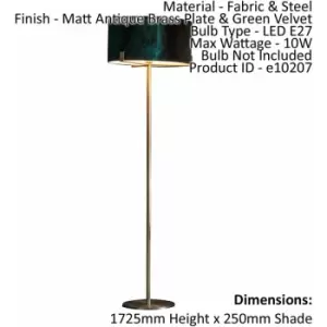 Loops - Floor Lamp Light Matt Antique Brass & Green Velvet 10W LED E27 Base & shade