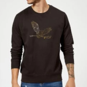 Harry Potter Hedwig Broom Gold Sweatshirt - Black - 5XL