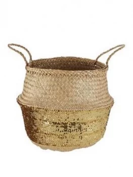 Premier Housewares Seagrass Basket With Gold Sequin Base