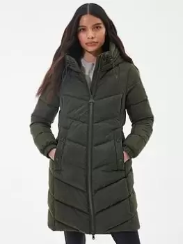 Barbour International Boston Longline Quilted Coat - Green, Size 18, Women