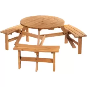 Outsunny - 6 Person Fir Wood Parasol Table Bench Set Outdoor Garden Patio Dining