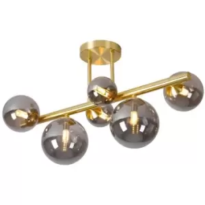 Luminosa Segal Semi Flush Ceiling Lamp, 6 Light G9, Satin Gold, Smoke Plated Glass