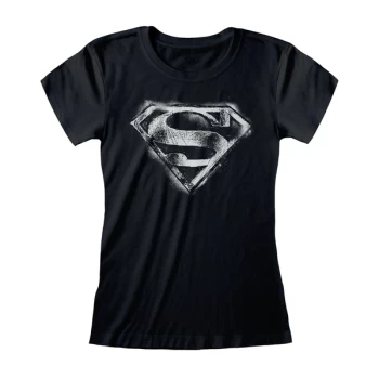 DC Superman - BW Distressed Logo Womens Small T-Shirt - Black