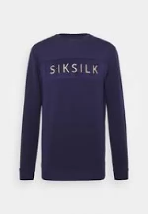 SikSilk Eyelet Panel Crew Sweat Top - Navy