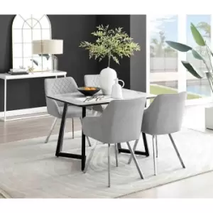 Furniture Box Carson White Marble Effect Dining Table and 4 Light Grey Falun Silver Leg Chairs