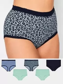 Yours 5 Pack Animal Stripe Full Brief, Blue, Size 14-16, Women