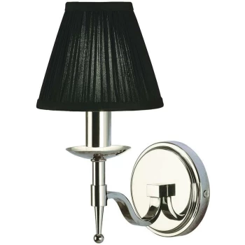 Interiors Stanford Nickel - 1 Light Indoor Candle Wall Light Polished Nickel Plate with Black Shade, E14