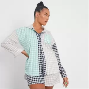 I Saw It First Plus Size Colourblock Gingham Oversized Shirt - Brown