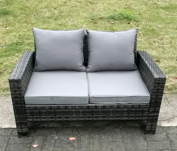 Fimous 2 Seater Outdoor Dark Grey Rattan Lounge Complete Sofa Set with Cushions