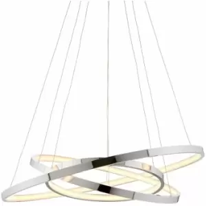 Led Ceiling Pendant Light 36W Warm White Chrome 3x Infinity Rings Strip Feature