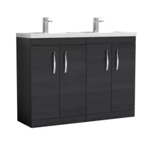 Nuie Athena 1200 Floor Standing 4-door Vanity & Polymarble Double Basin - Black Woodgrain