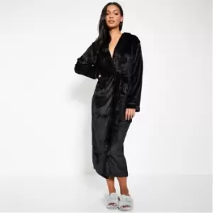 I Saw It First Black Luxury Fleece Hooded Maxi Robe - Black