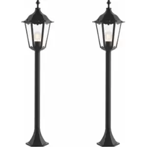 2 pack Outdoor Lamp Post Lantern Bollard Light Matt Black & Glass 1m Tall led