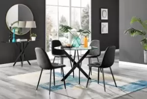 Novara 4 Seater Black Leg Round Glass Dining Table & 4 Corona Faux Leather Black Leg Chairs