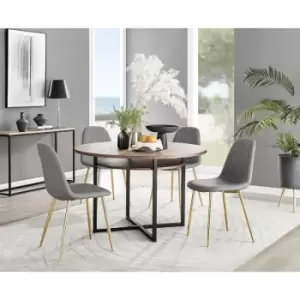 Furniturebox Adley Brown Wood 120cm Storage Dining Table & 4 Grey Corona Gold Leg Faux Leather Chairs