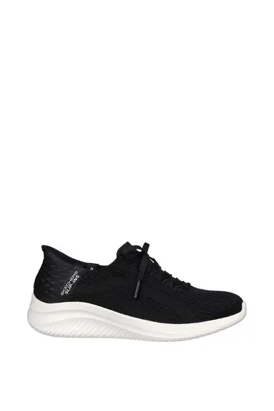 Skechers Ultra Flex 3.0 Tonal Stretch Knit Fixed Laced Slip-ins - Black Knit/white Trim, Black, Size 7, Women