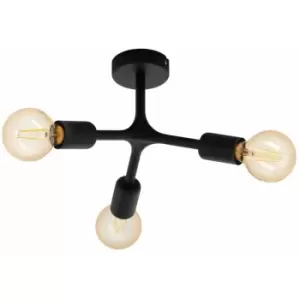 Loops - Flush 3 Bulb Ceiling Light Colour Black Arms & Lamp Holders Bulb E27 3x60W