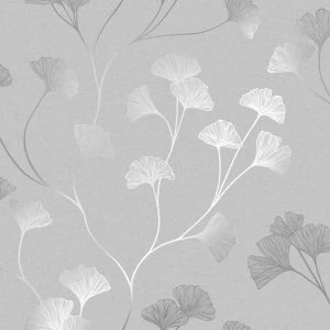 Holden Decor Glistening Ginkgo Grey Silver Wallpaper Paper